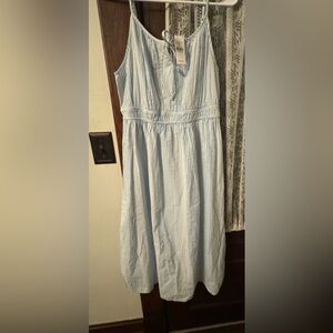 NWT, Loft Outlet Cotton Crinkle Midi Dress Blue and White Striped Cami Dress 12💙